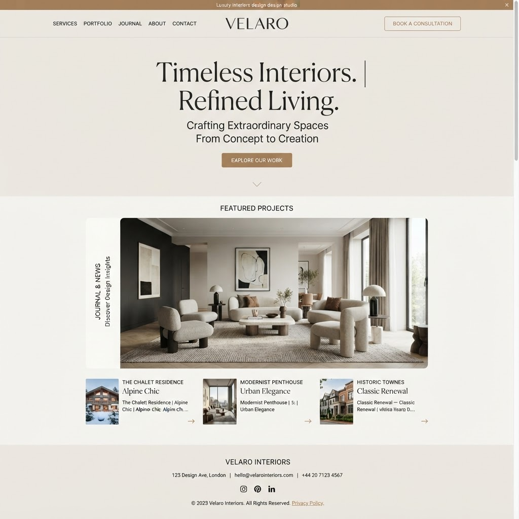 Website voorbeeld voor Velaro Interiors